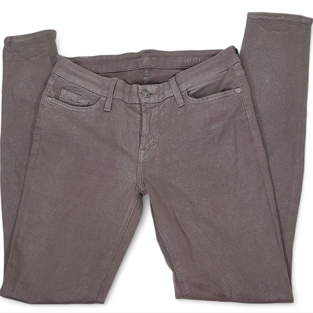 7 FOR ALL MANKIND The Skinny Jeans Sparkle Gray Greige Sz 28 Stretch 7FAM